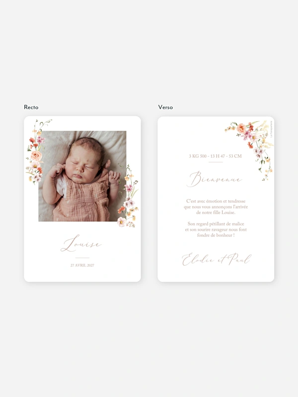 Faire-part naissance Fleurs des champs
