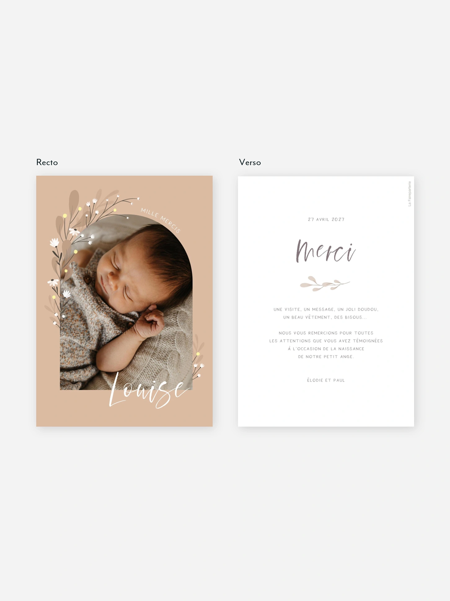 Carte remerciement naissance Meadow Blossoms