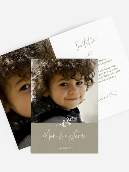 Faire-part baptême Feuille dorée