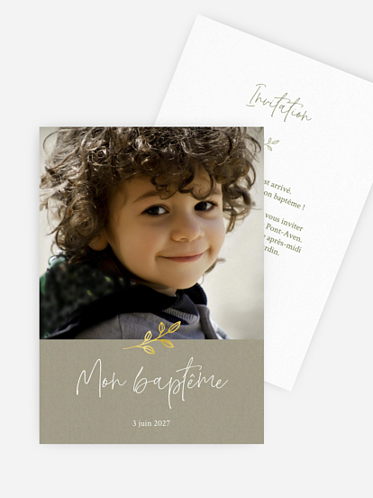 Faire-part baptême Feuille dorée
