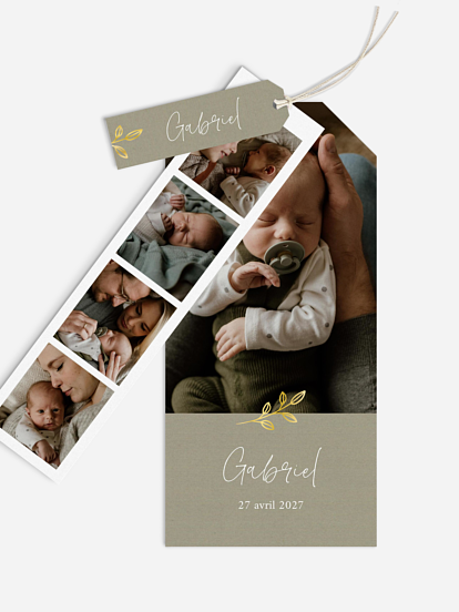 Faire-part naissance Feuille dorée
