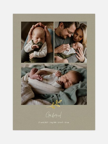 Affiche naissance Feuille dorée