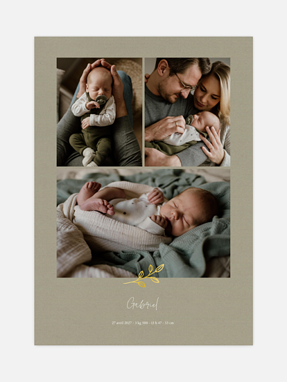Affiche naissance Feuille dorée