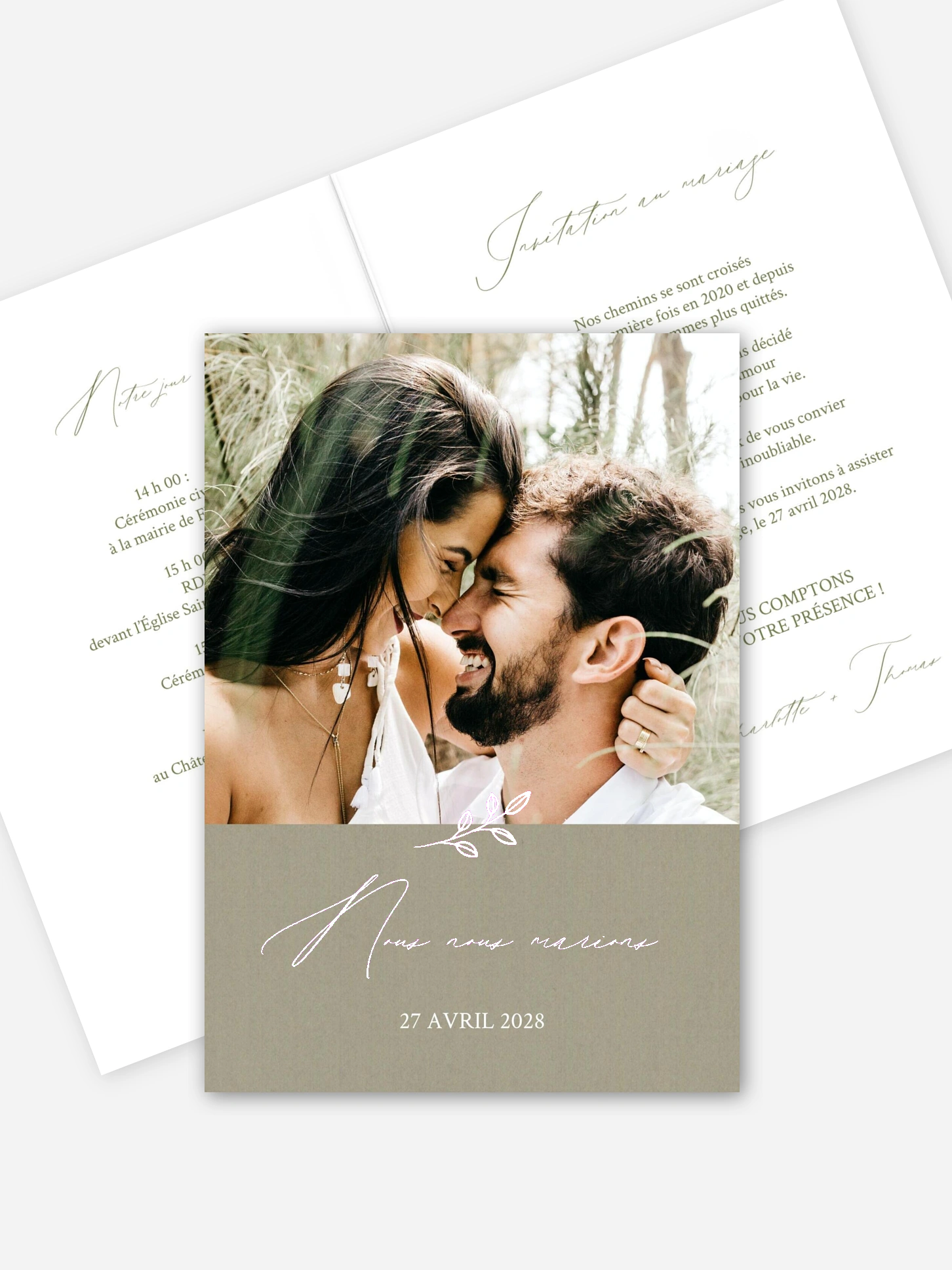Faire-part de mariage Feuille dorée