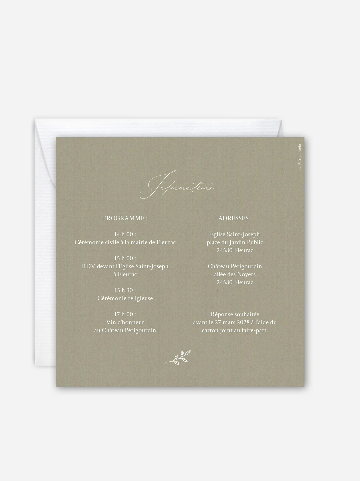 Faire-part de mariage Feuille dorée