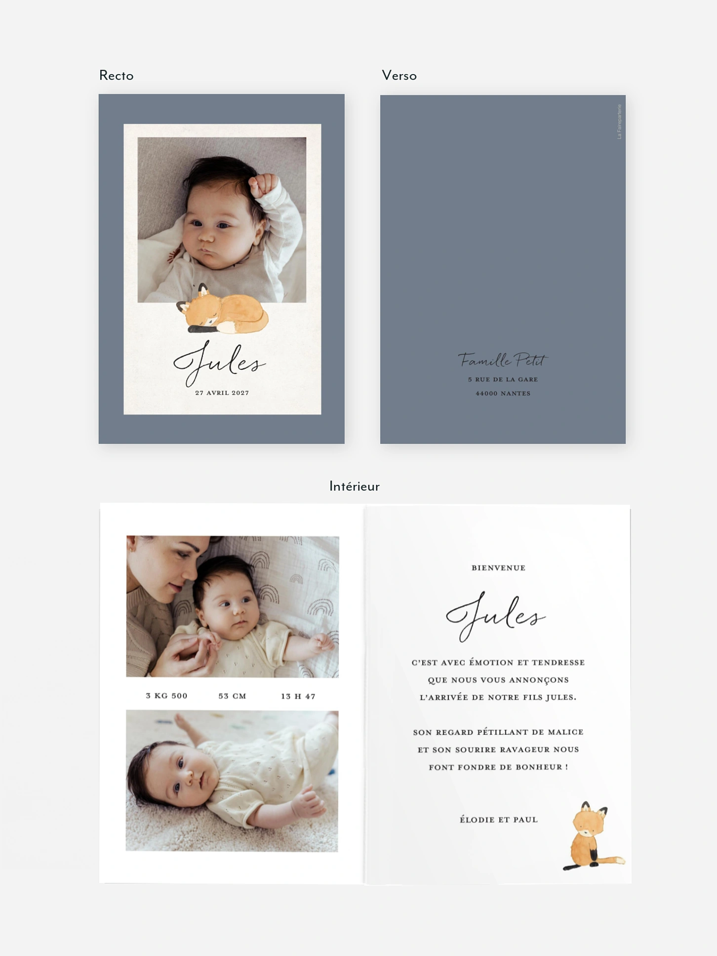 Faire-part naissance Renard vintage