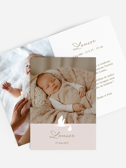 Faire-part naissance Cigogne dorée