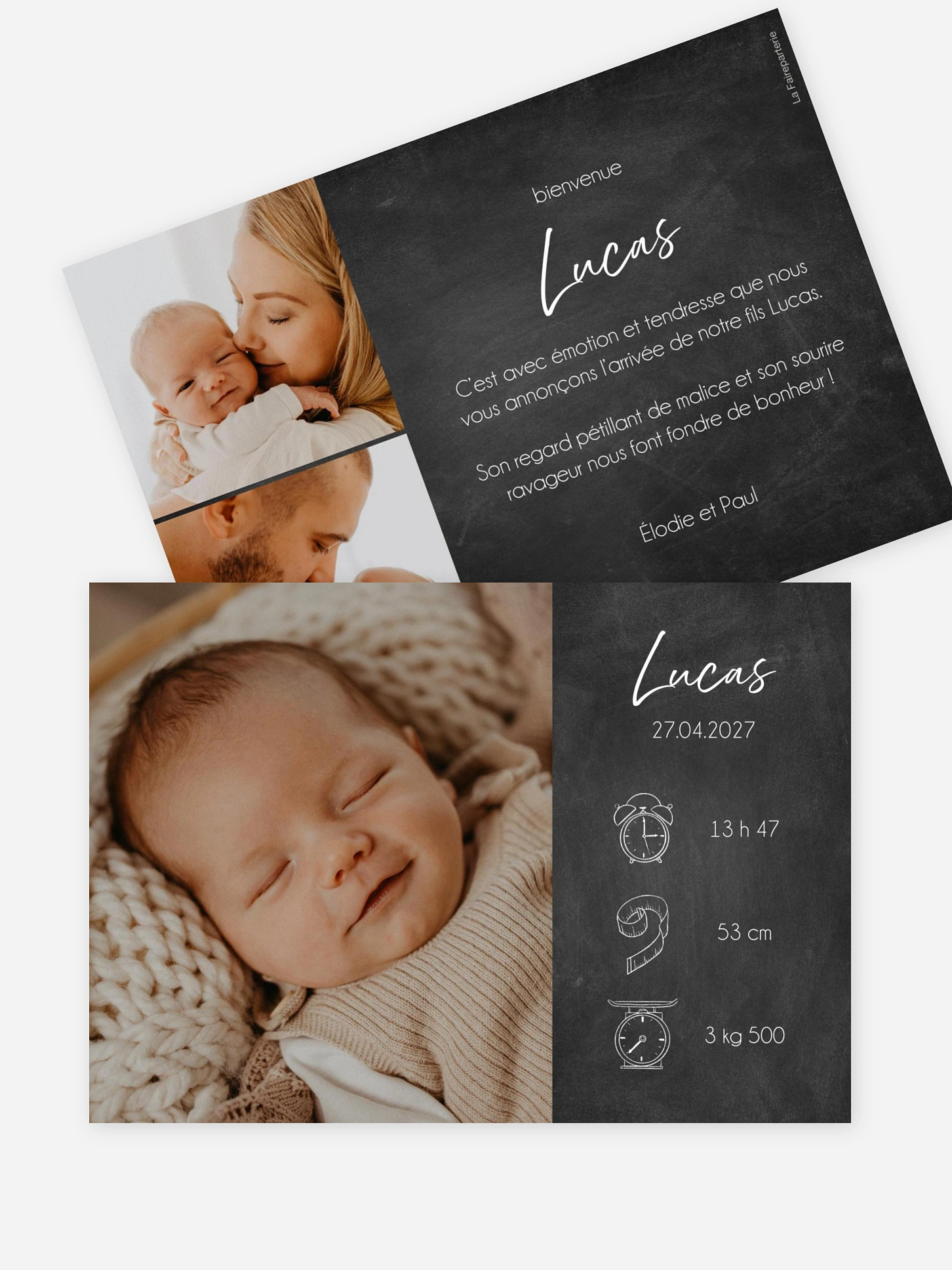 Faire-part naissance Pictos sur Ardoise