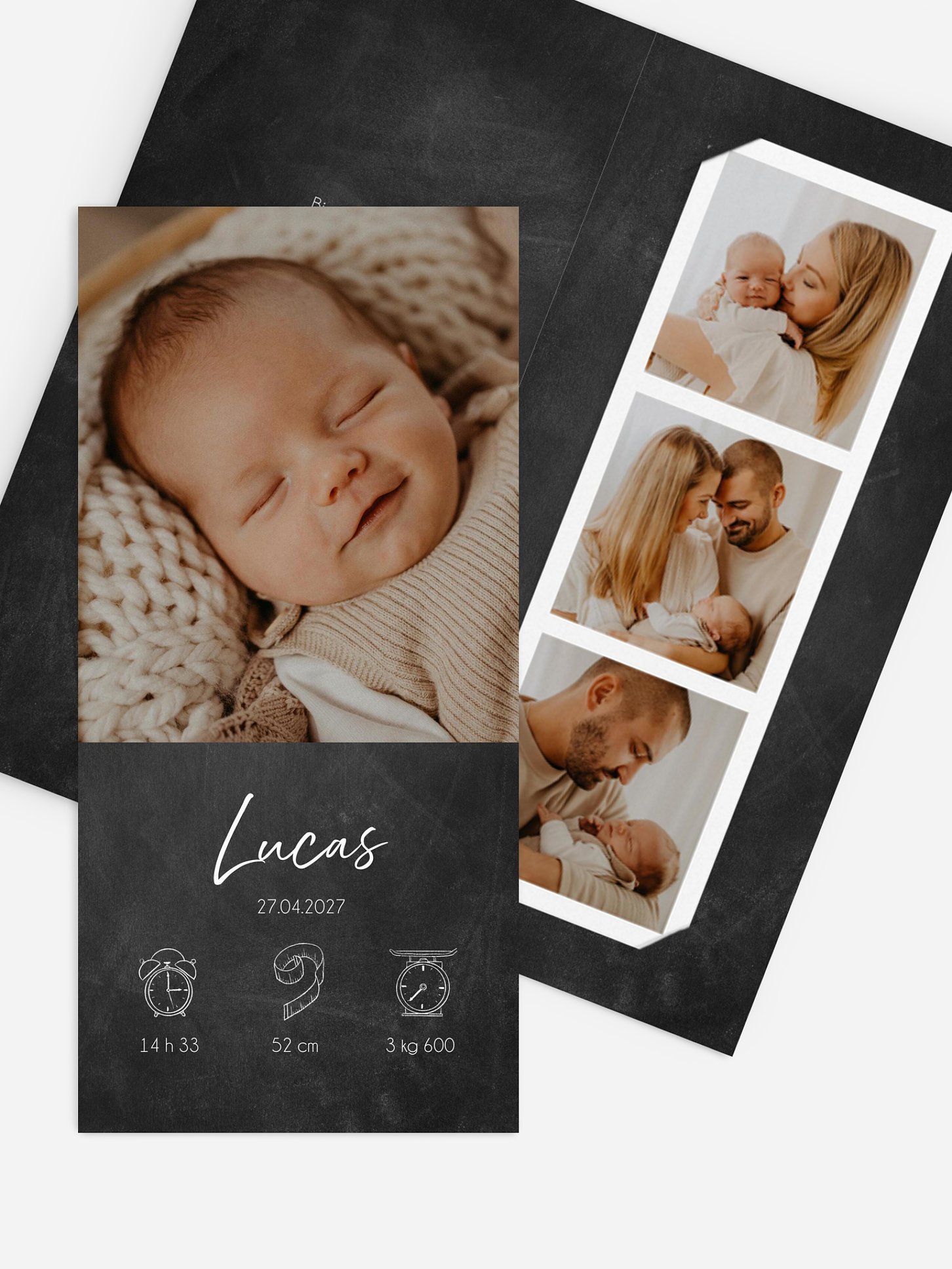 Faire-part naissance Pictos sur Ardoise