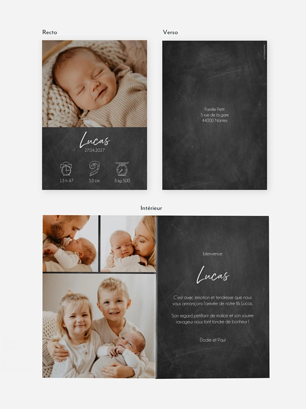 Faire-part naissance Pictos sur Ardoise