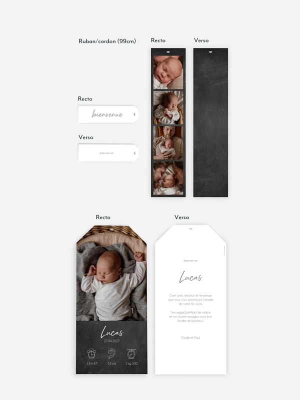 Faire-part naissance Pictos sur Ardoise