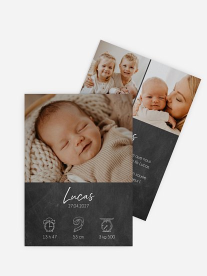 Faire-part naissance Pictos sur Ardoise