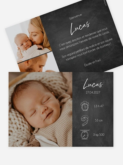 Faire-part naissance Pictos sur Ardoise