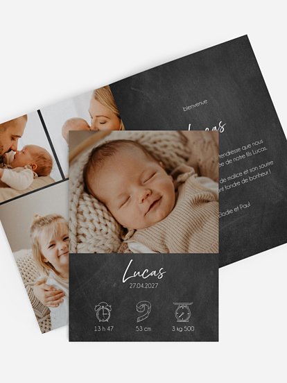 Faire-part naissance Pictos sur Ardoise