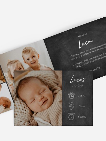 Faire-part naissance Pictos sur Ardoise