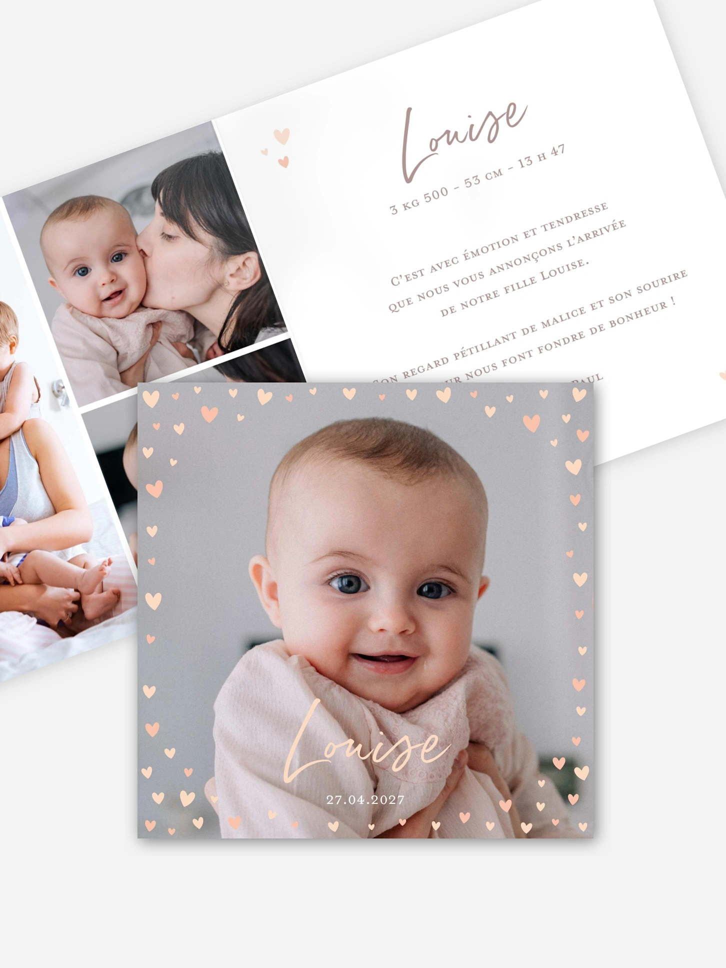 Faire-part naissance Petits coeurs