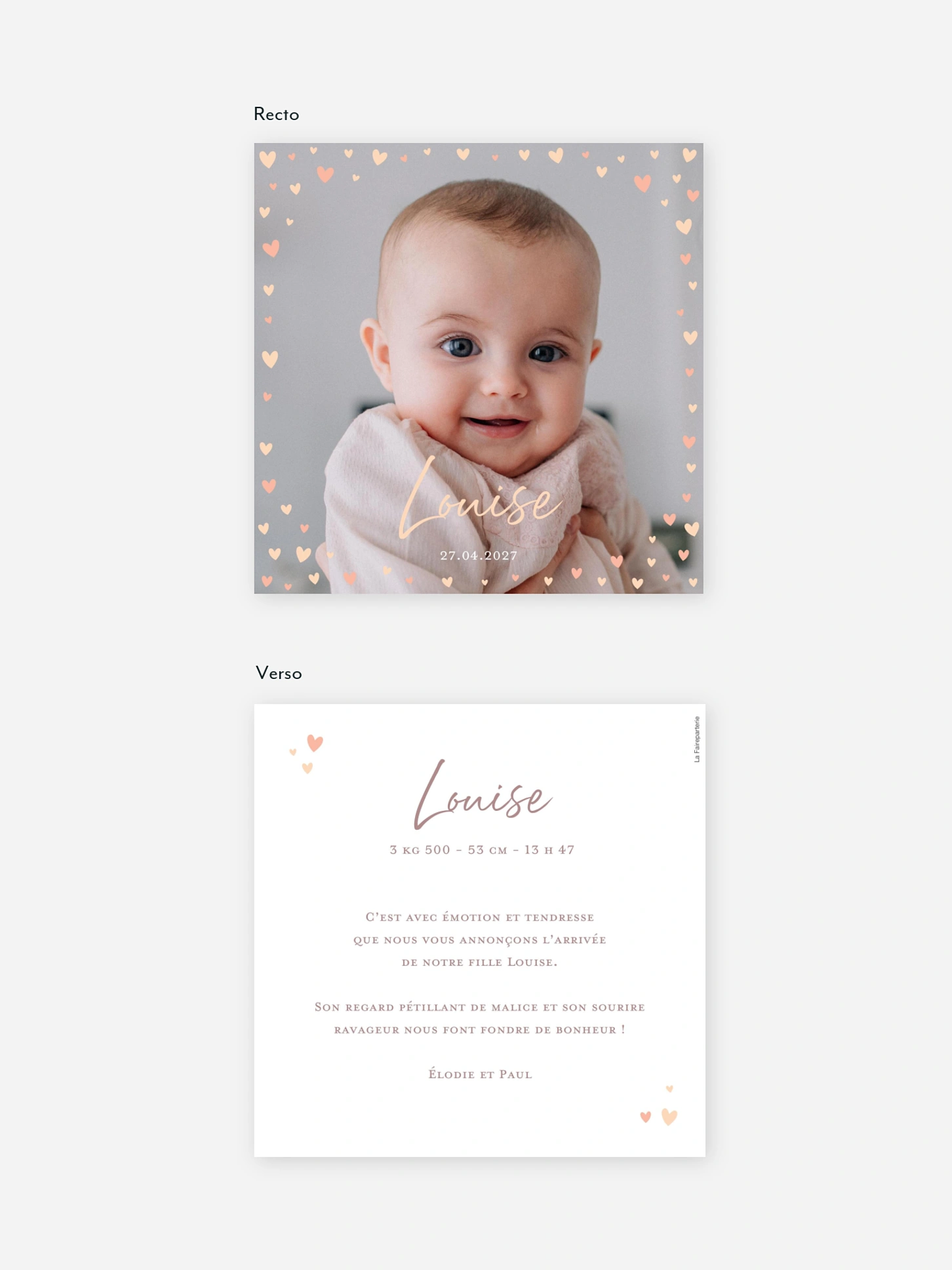 Faire-part naissance Petits coeurs