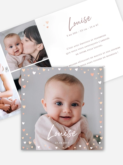 Faire-part naissance Petits coeurs