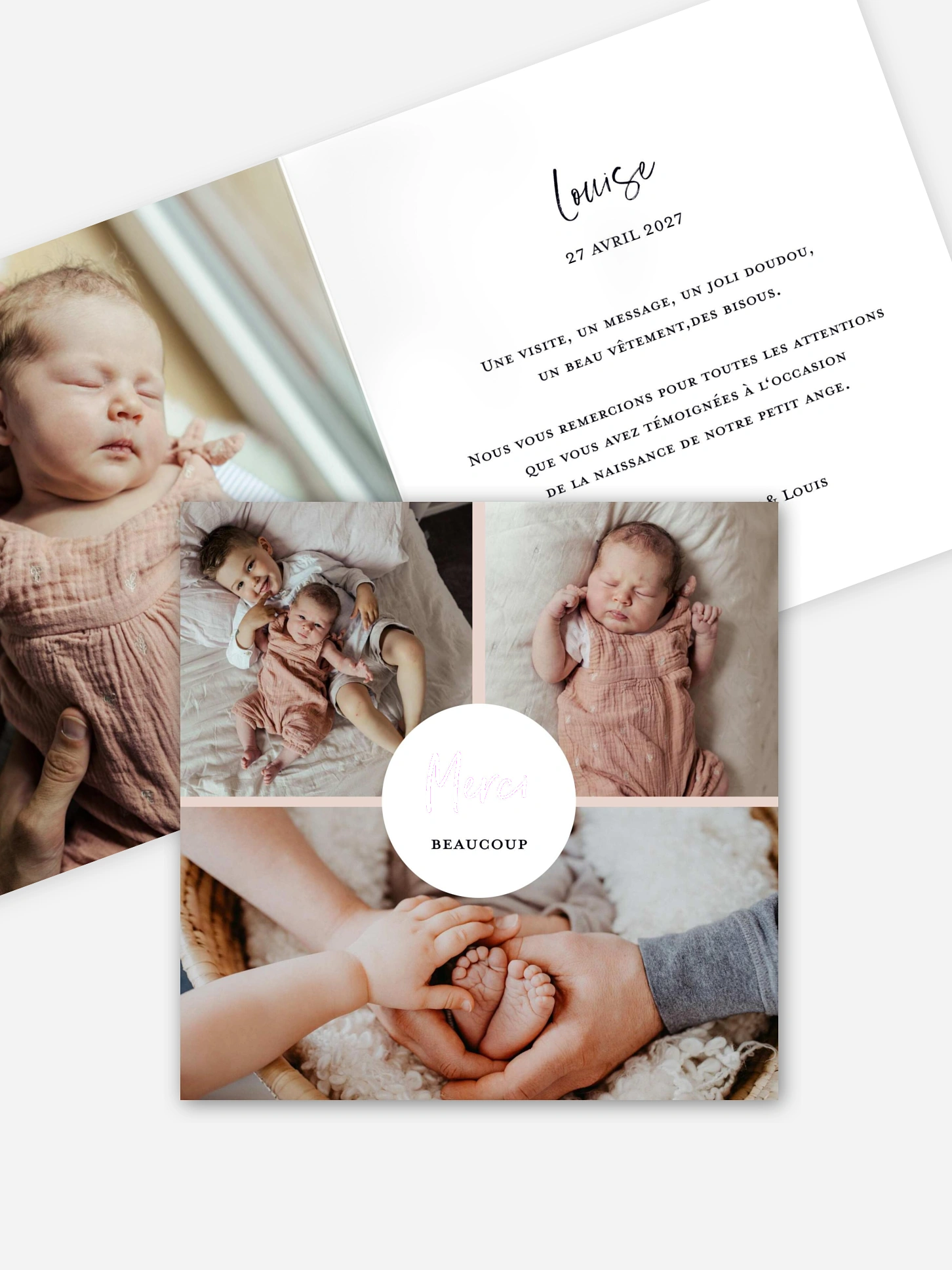 Carte remerciement naissance Joli photo collage