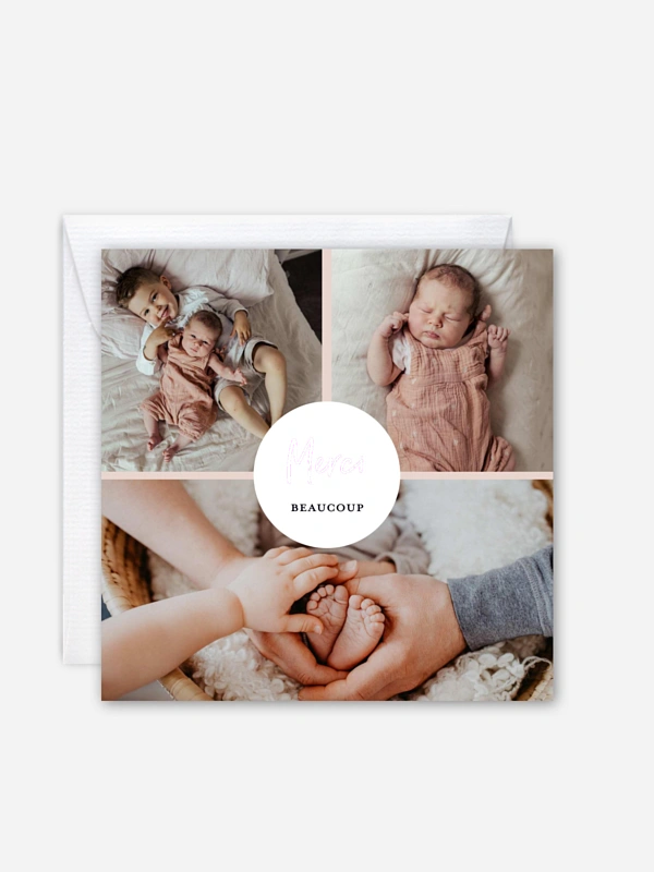 Carte remerciement naissance Joli photo collage