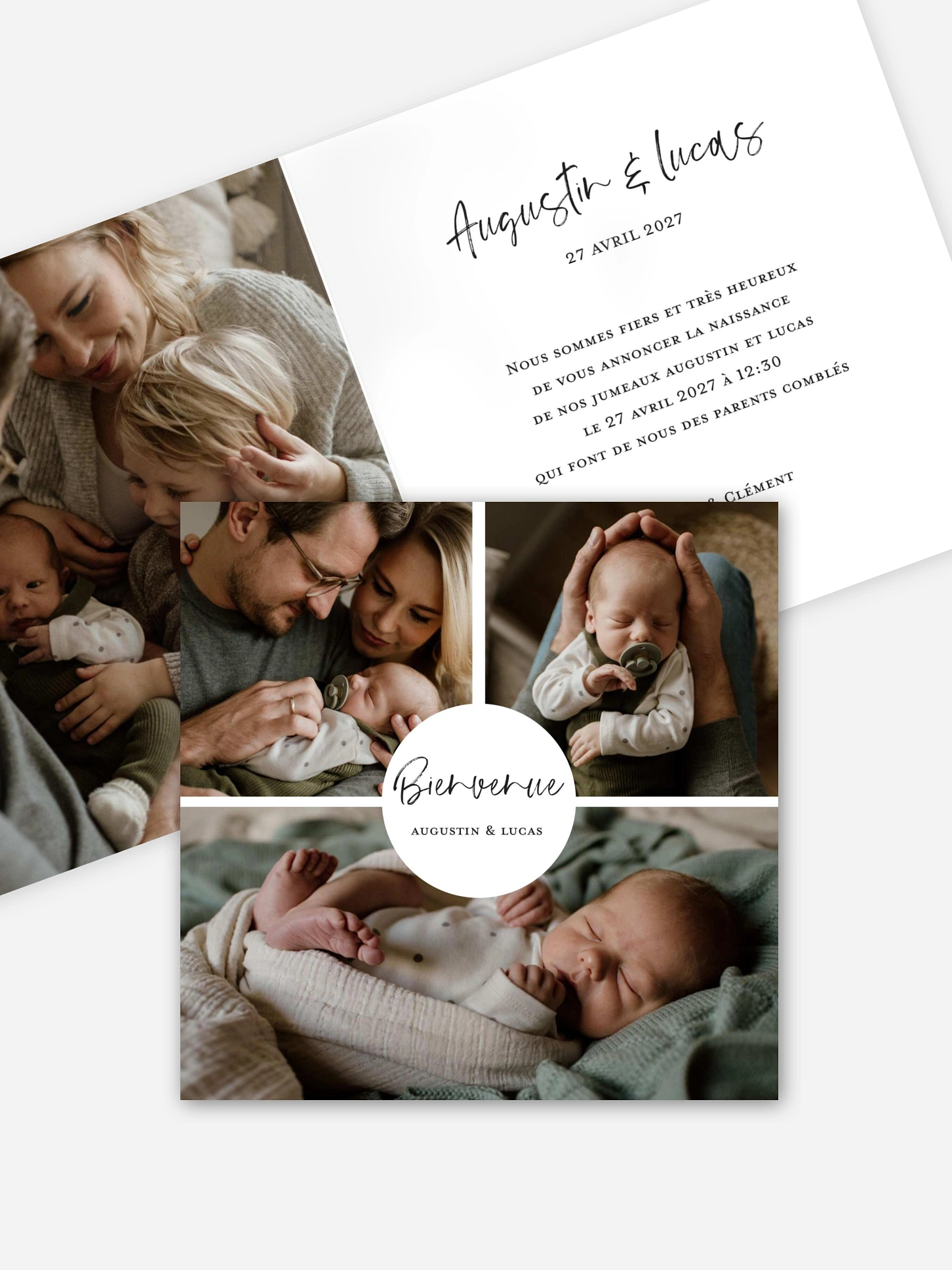 Faire-part naissance jumeaux Joli photo collage