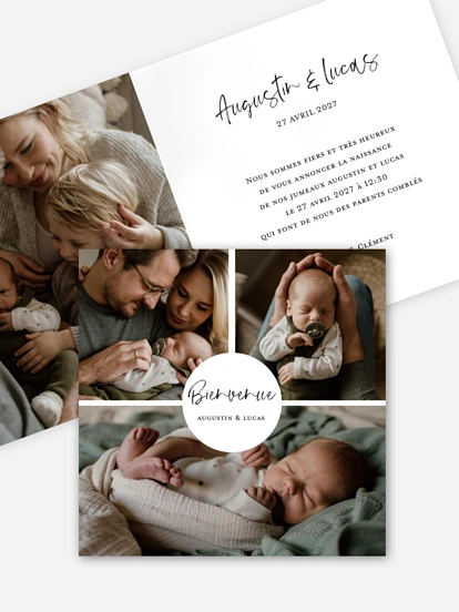 Faire-part naissance jumeaux Joli photo collage