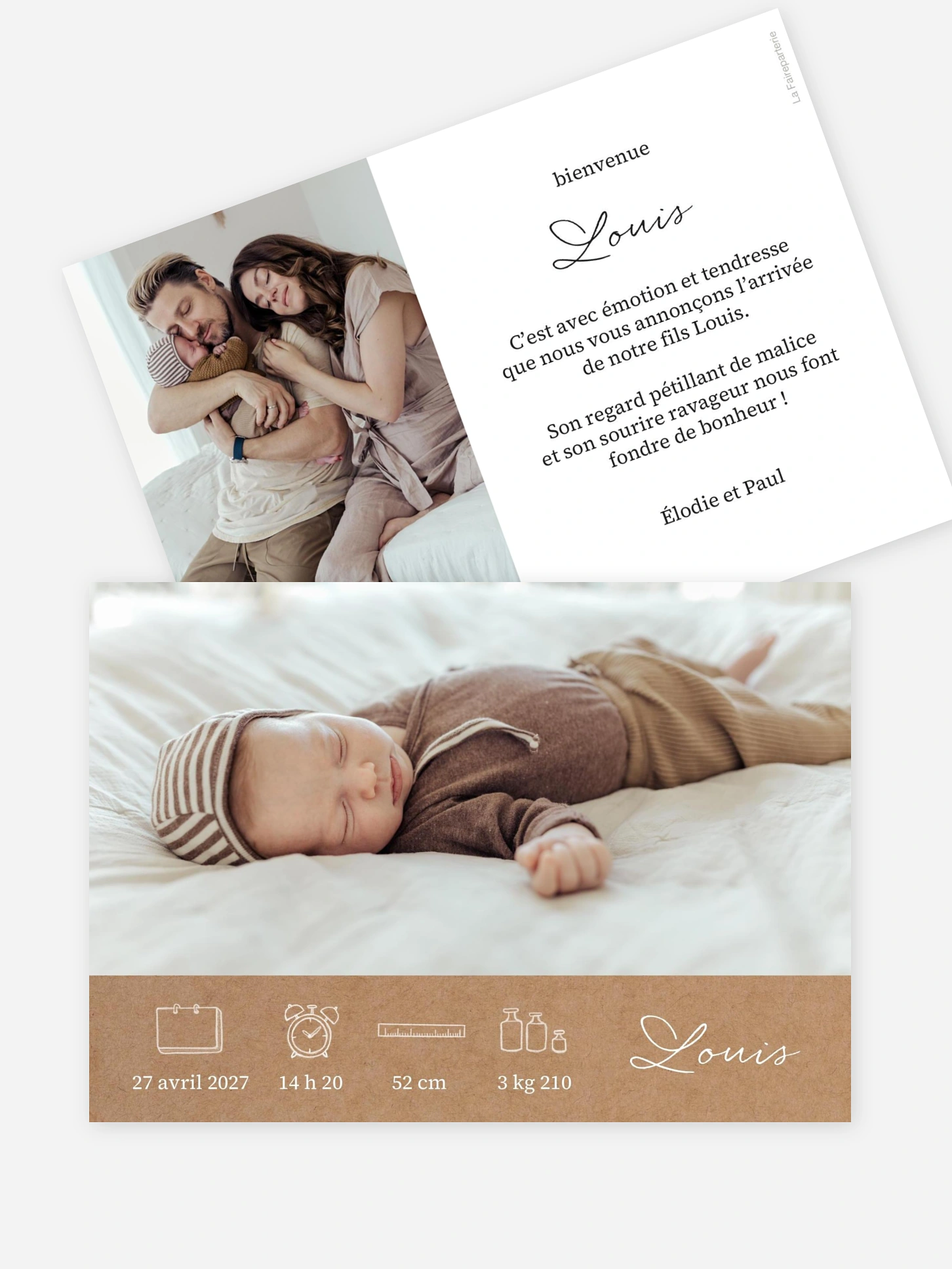 Faire-part naissance Petits pictos kraft