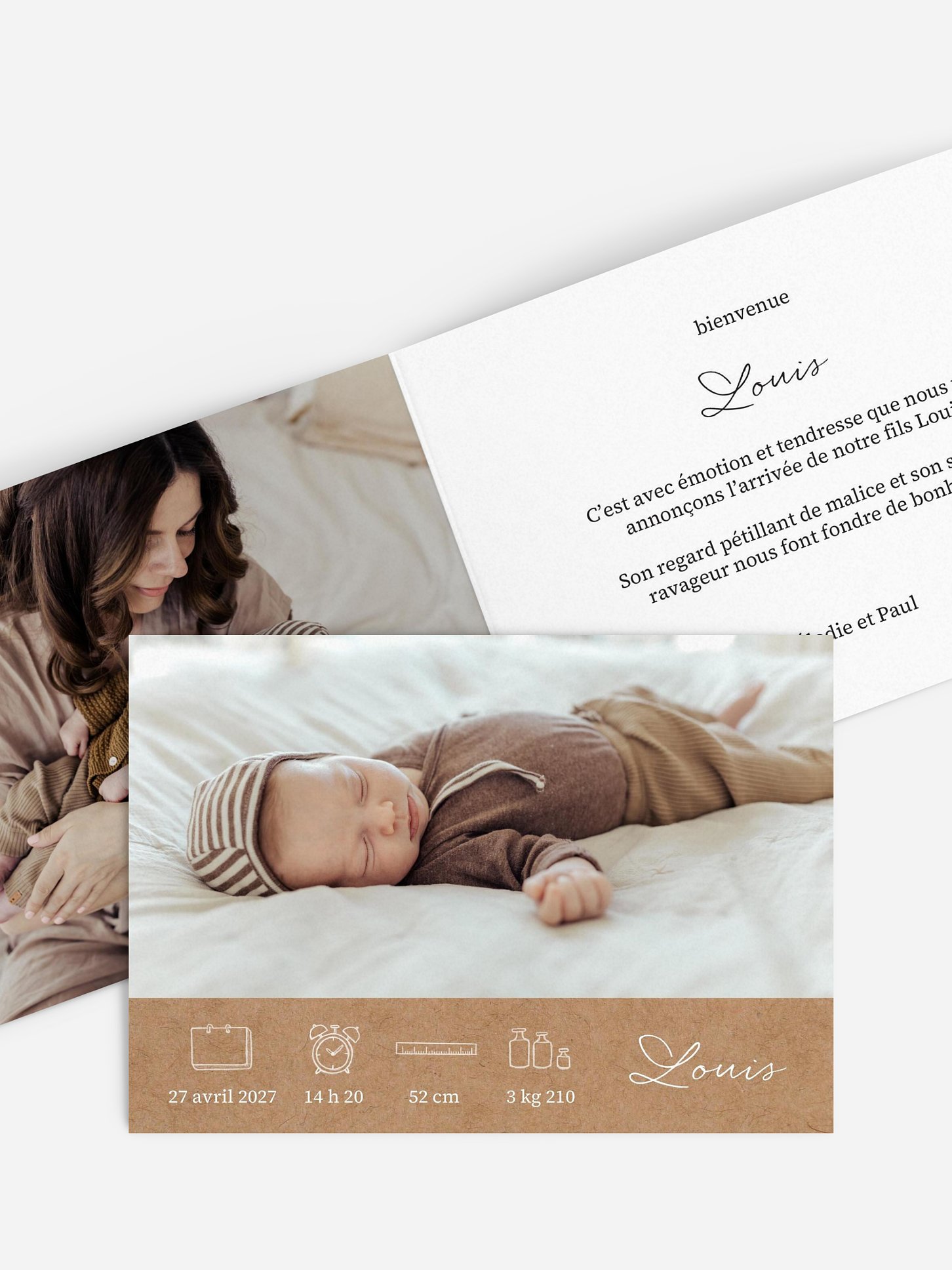 Faire-part naissance Petits pictos kraft