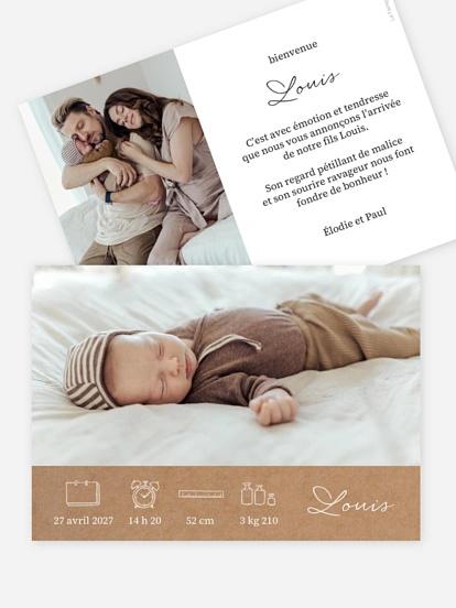 Faire-part naissance Petits pictos kraft