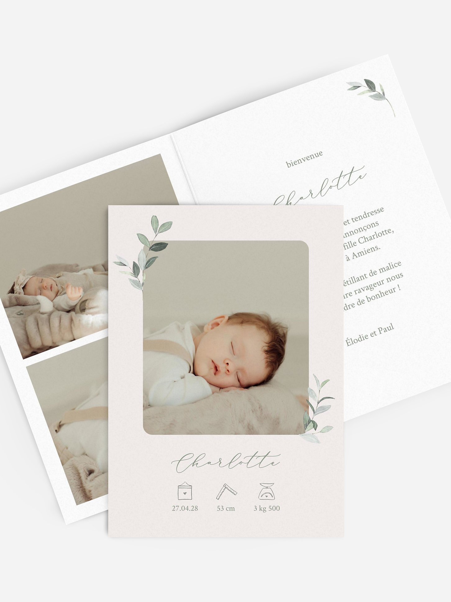 Faire-part naissance Feuillage délicat