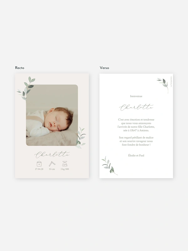 Faire-part naissance Feuillage délicat