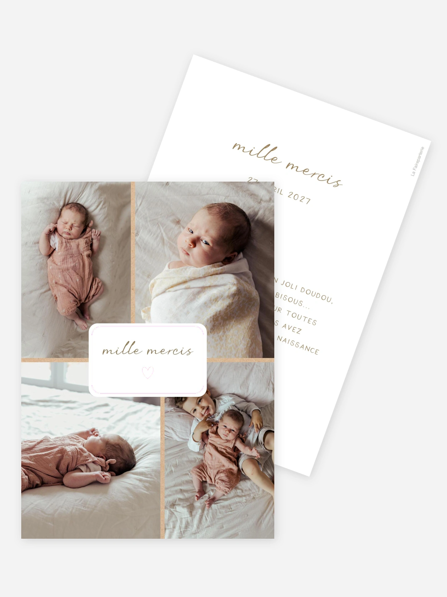 Carte remerciement naissance Petit coeur multi photo