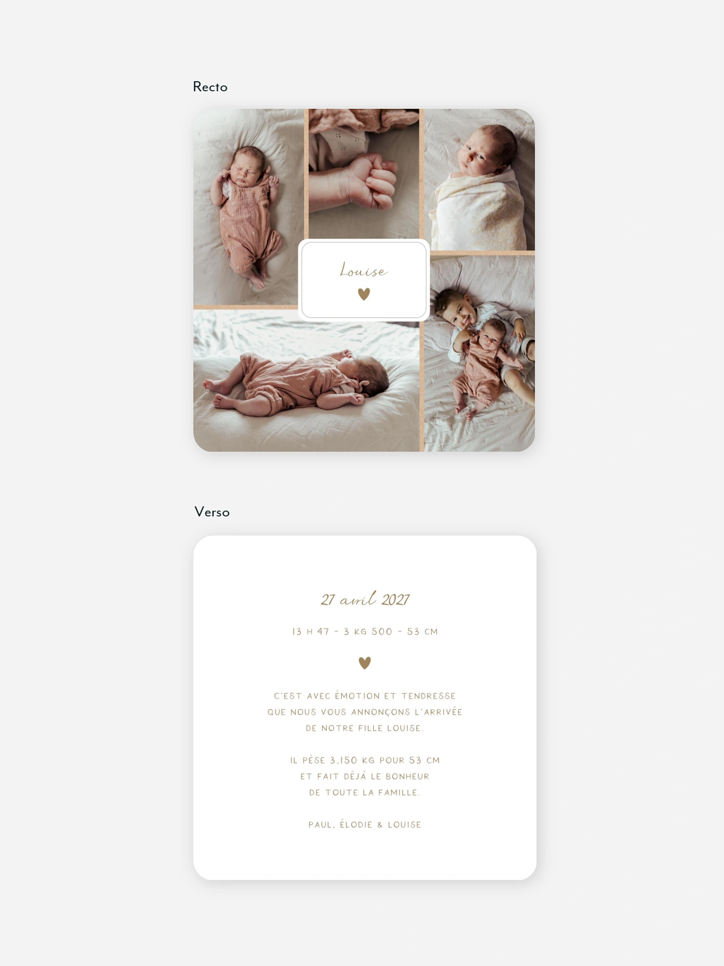 Faire-part naissance Petit coeur multi photo