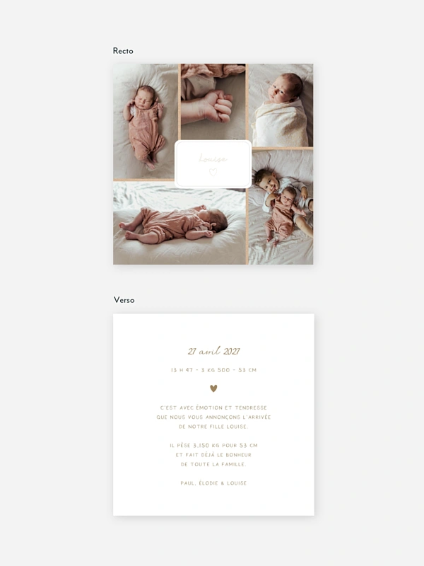 Faire-part naissance Petit coeur multi photo