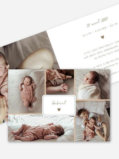 Faire-part naissance Petit coeur multi photo
