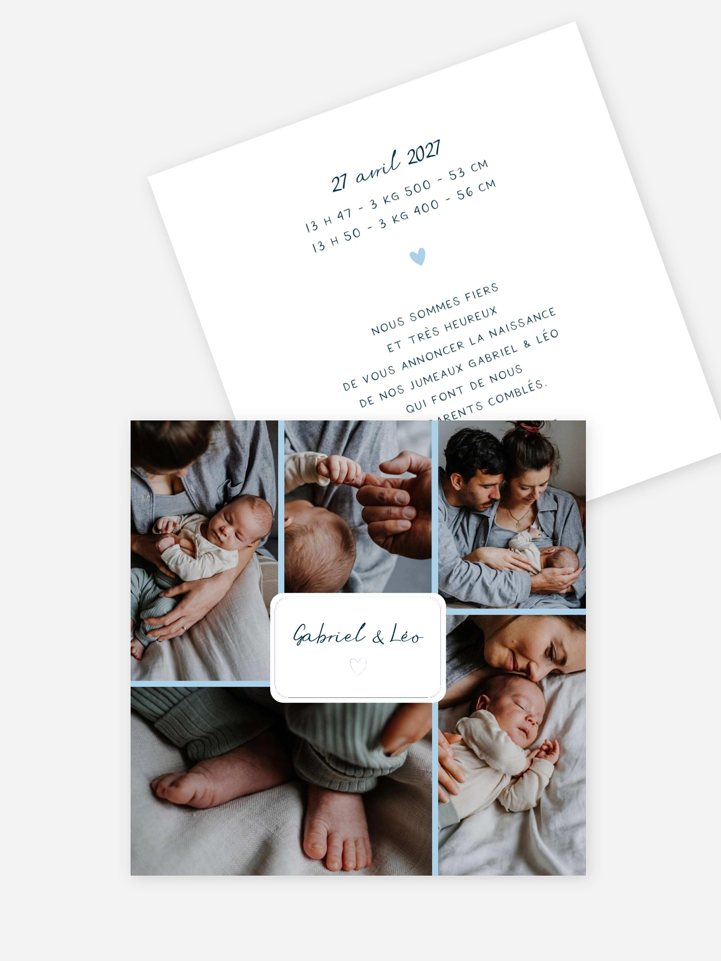 Faire-part naissance jumeaux Petit coeur multi photo