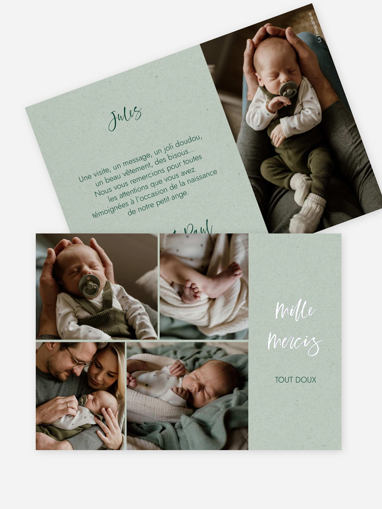 Carte remerciement naissance Picto multi photo