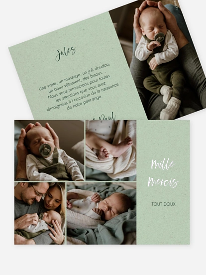 Carte remerciement naissance Picto multi photo