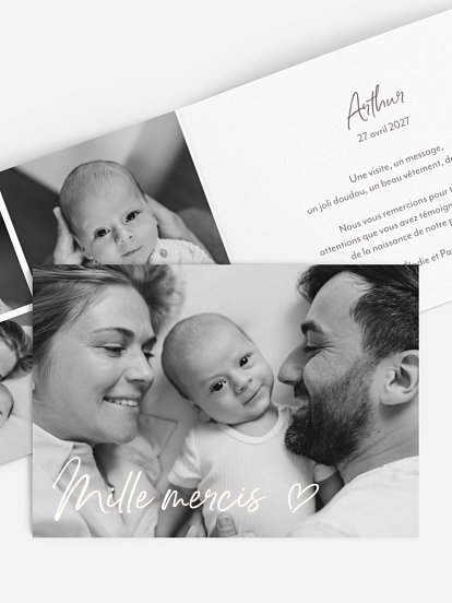 Carte remerciement naissance Petit coeur