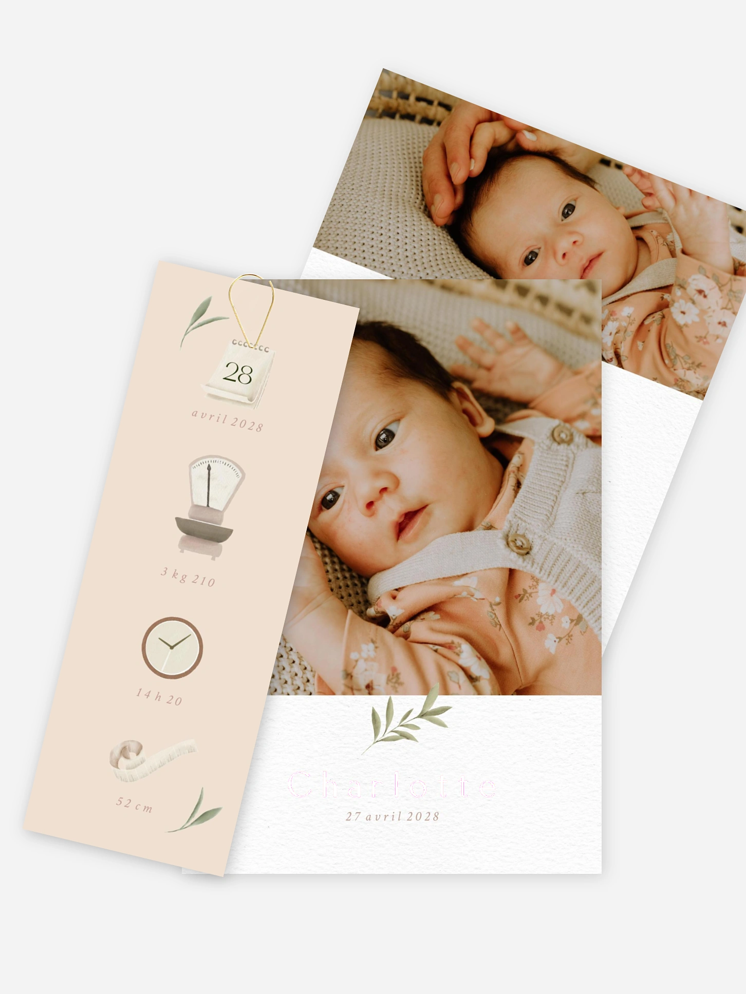 Faire-part naissance Pictos & feuillage