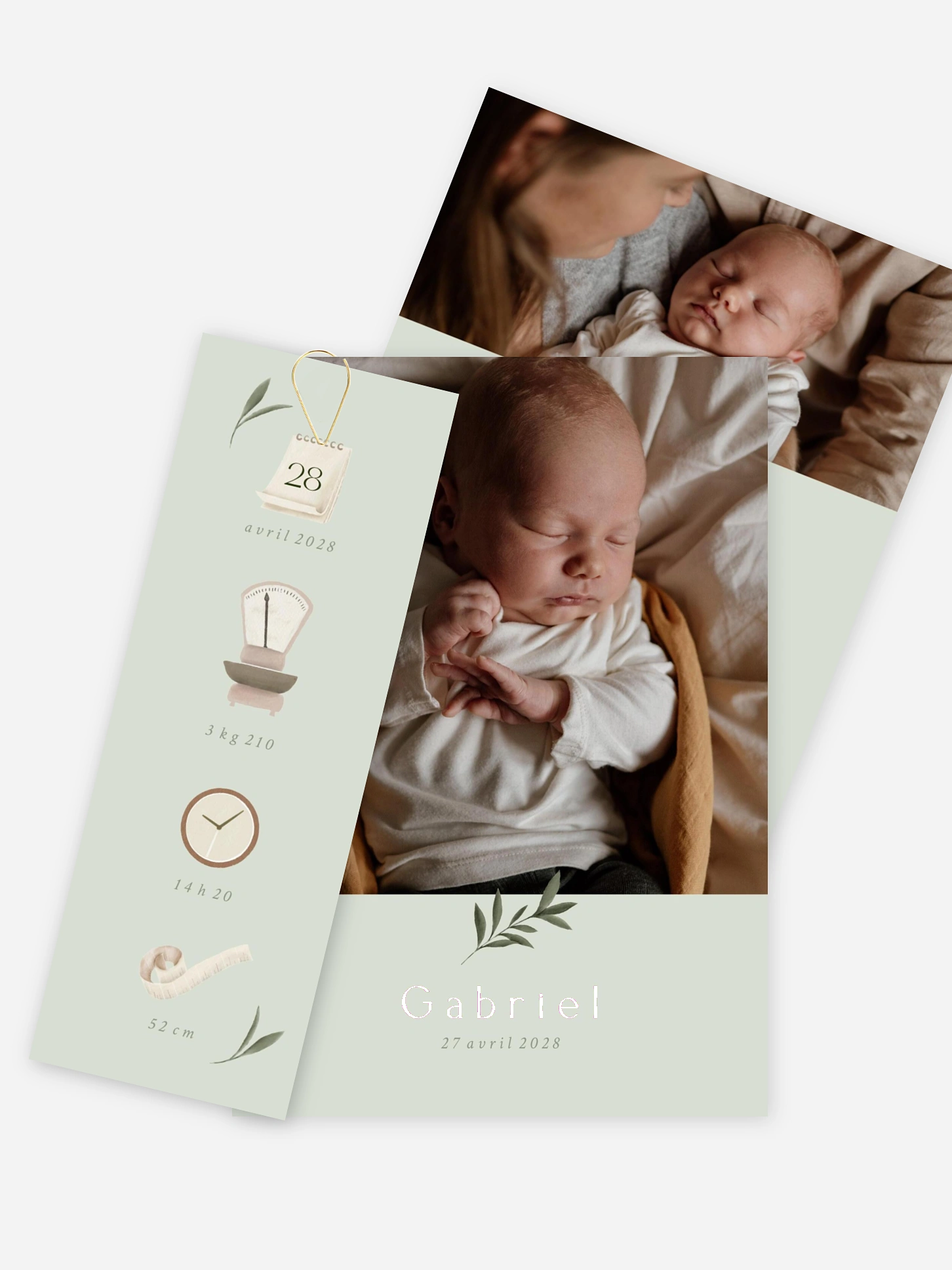Faire-part naissance Pictos & feuillage