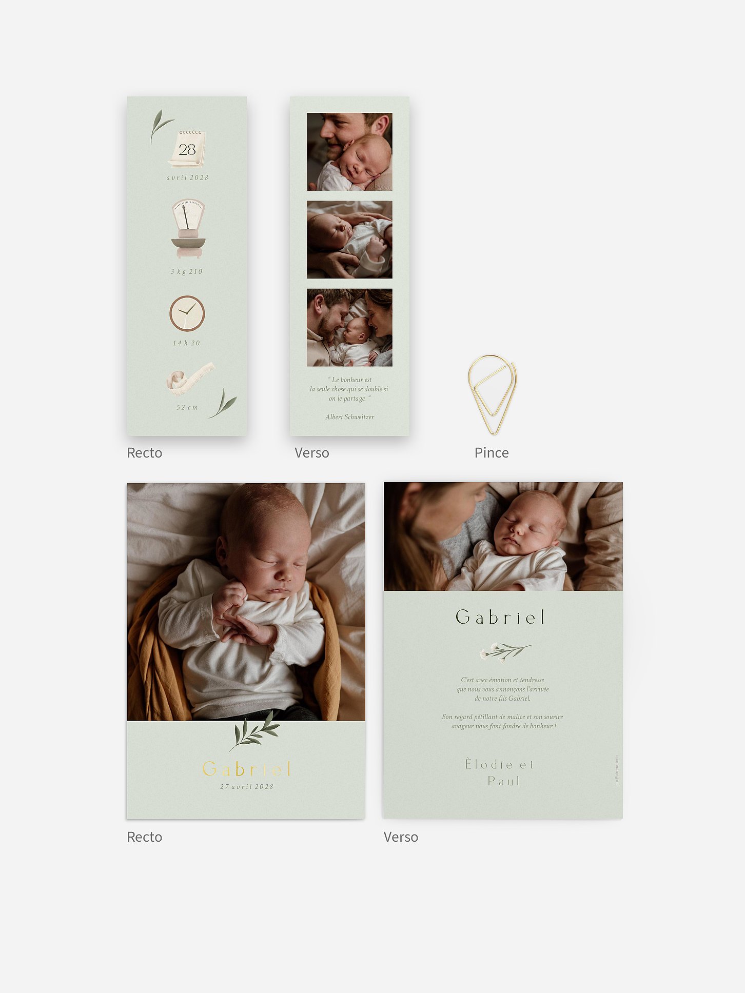 Faire-part naissance Pictos & feuillage