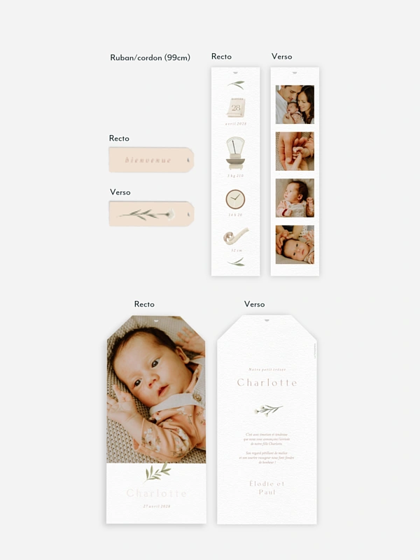 Faire-part naissance Pictos & feuillage
