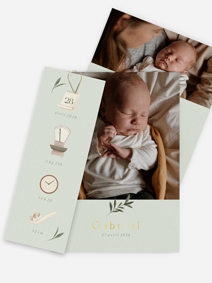 Faire-part naissance Pictos & feuillage