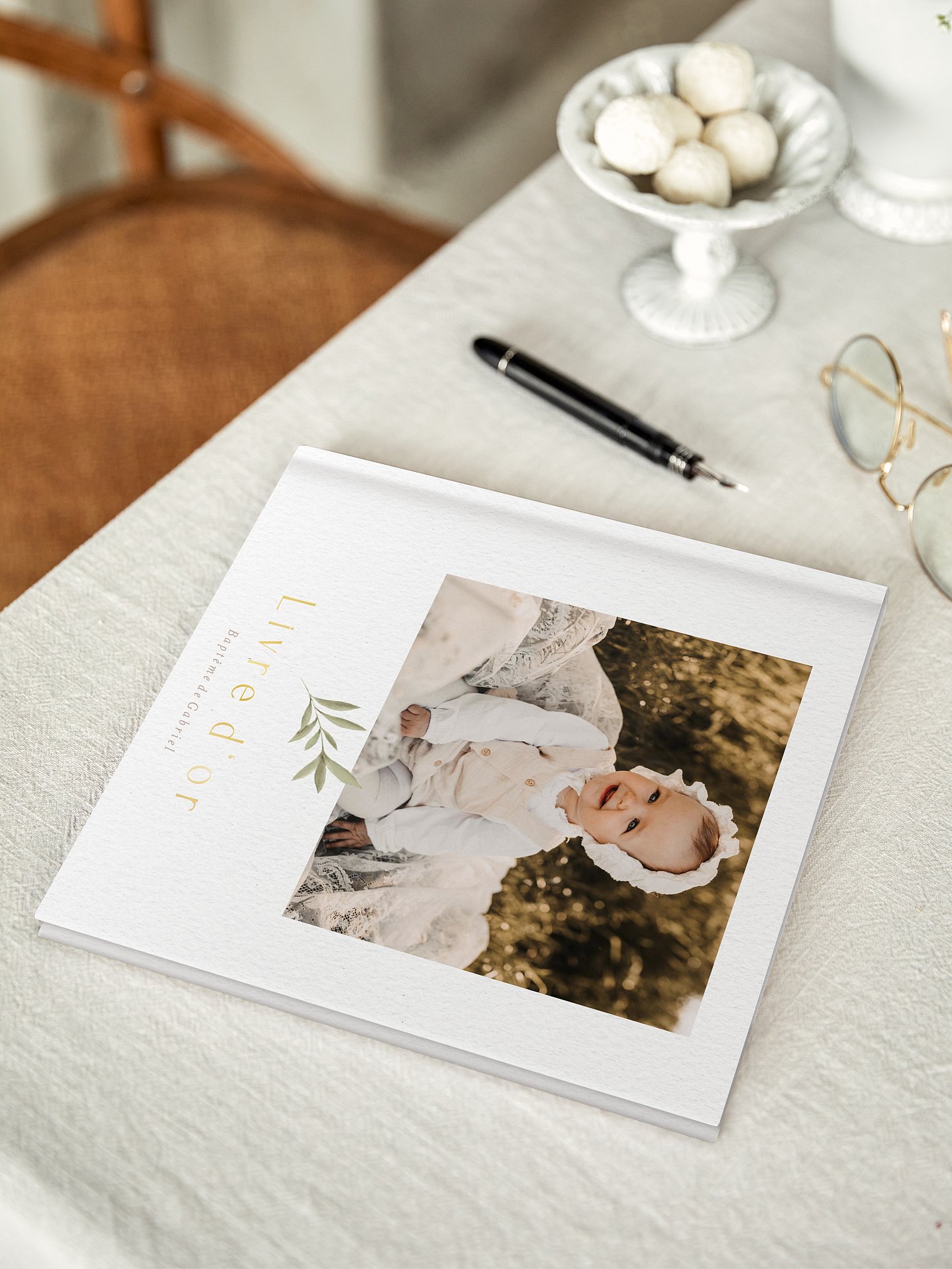 Livre d’or baptême Pictos & feuillage