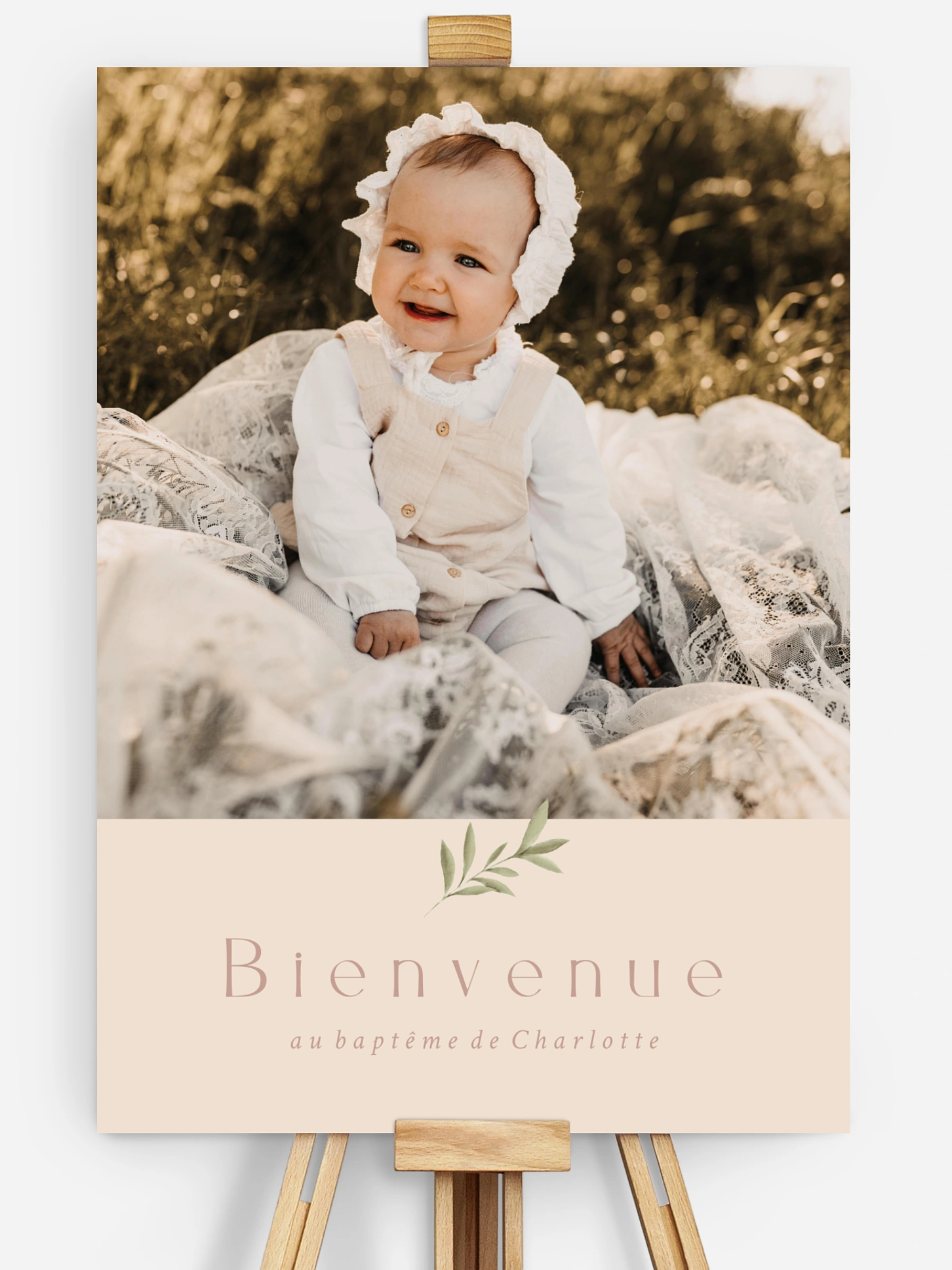 Poster bienvenue baptême Pictos & feuillage