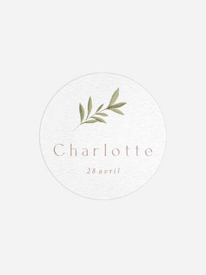 Étiquette cadeau baptême Pictos & feuillage