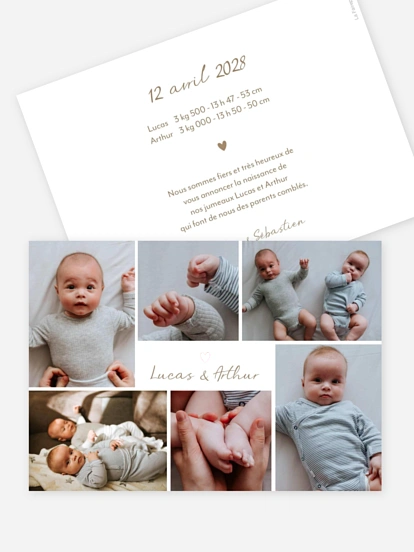 Faire-part naissance jumeaux Belle journée