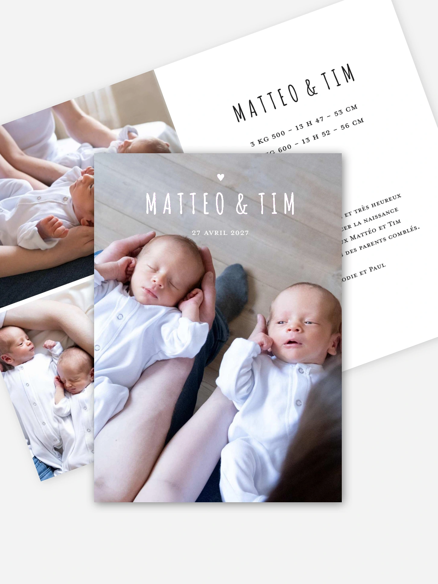 Faire-part naissance jumeaux Doux bonheur