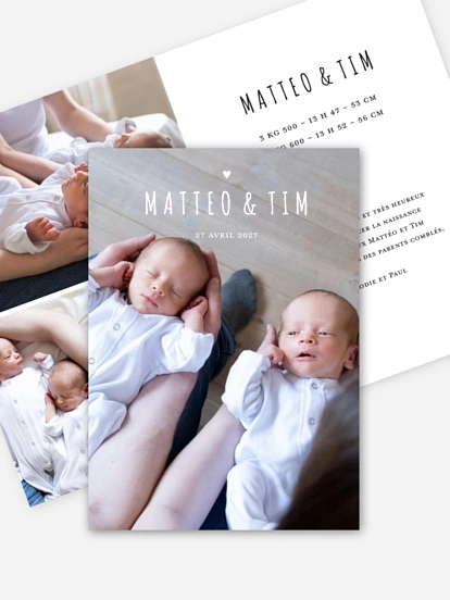 Faire-part naissance jumeaux Doux bonheur